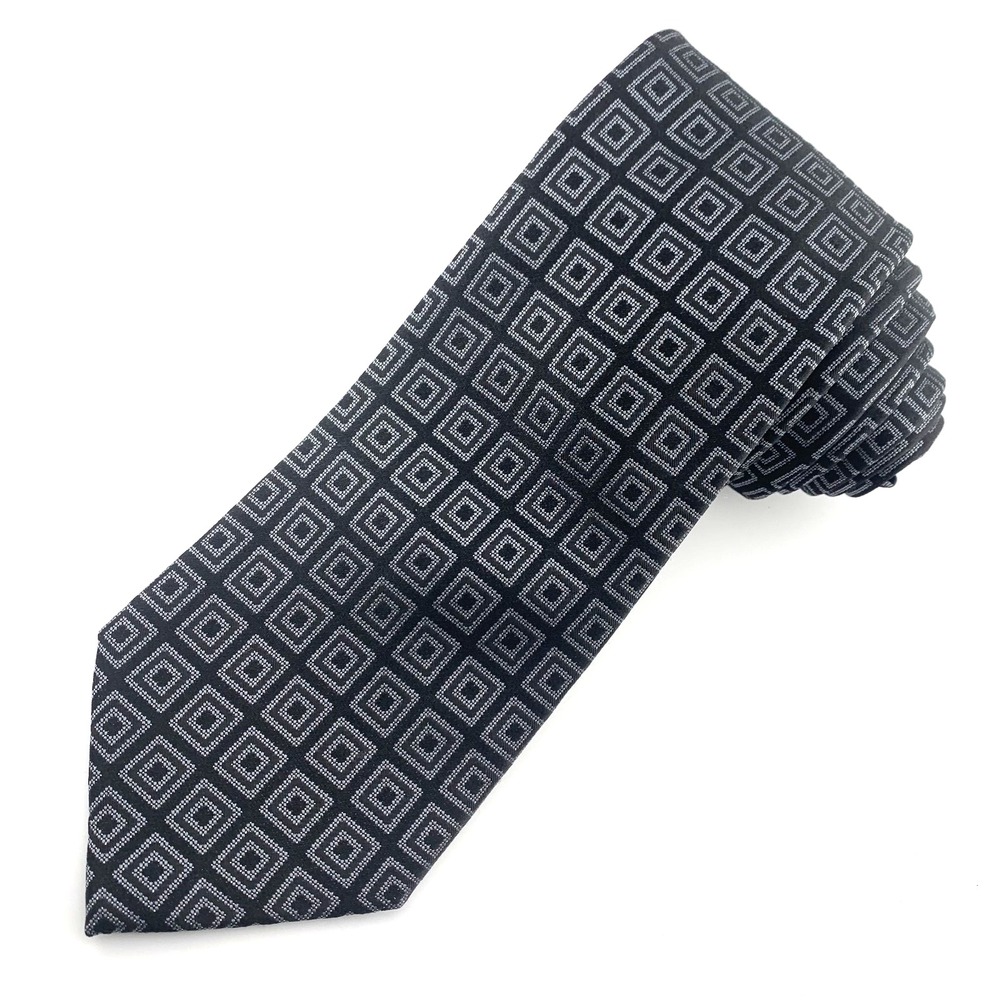 Calvin Klein Mens Tie Gray Square Pattern on Black 100% Silk Wide Necktie